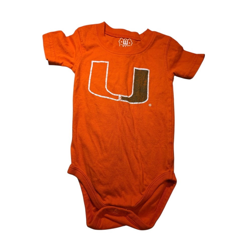 Wes and Willy Miami Hurricanes Baby Bodysuit Orange 6M NCAA U Logo Creeper